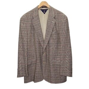 Tommy Hilfiger Mens Vintage made USA Checked plaid Wool Brown Blazer 44L